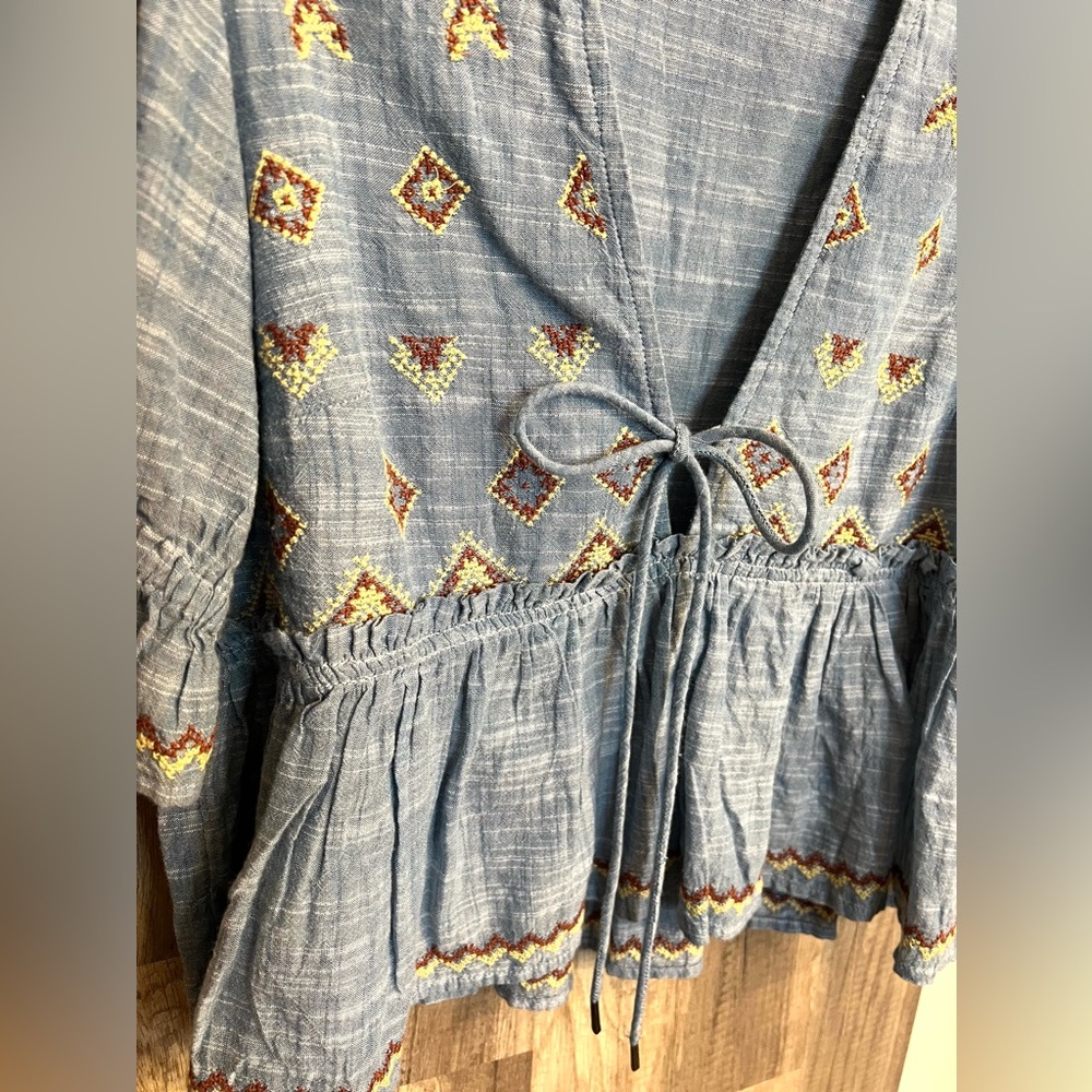 Free People Blue Embroidered Peasant Blouse - Picture 2 of 4